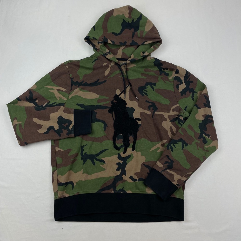Polo Ralph Lauren Mens Camo Big Pony Chenille Logo Hoodie Green Brown M 0317